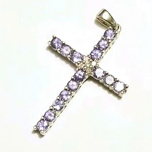 *SOLD*14K White Gold Real Amethyst & Diamond Cross